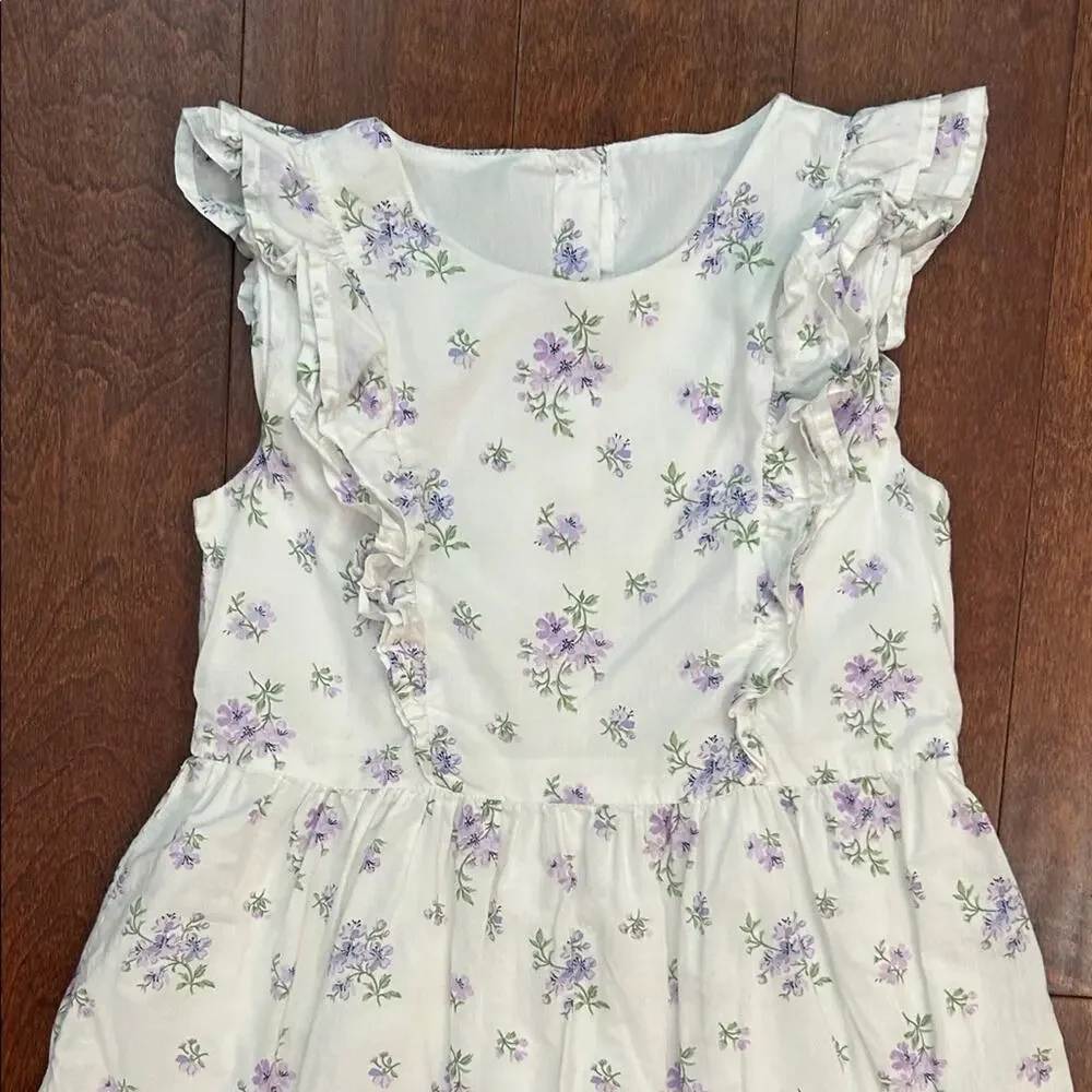 Gymboree Girl’s Adorable Purple & White Floral Kids Dress with Ruffles, Size 8